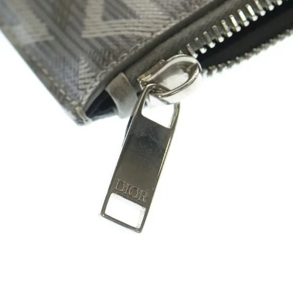Dior Christian CD Diamond Clutch Pouch Case Gray Leather Silver - Picture 5 of 6